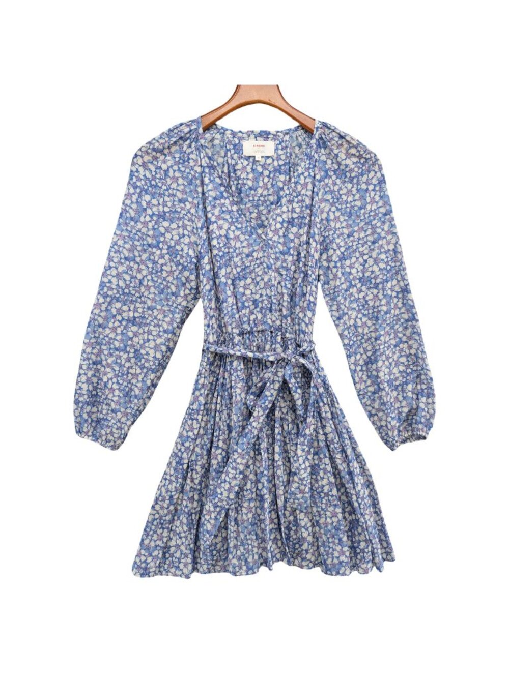 Xirena x Hampden Mini Dress Blue Floral Belted Long Balloon Sleeve Size XS